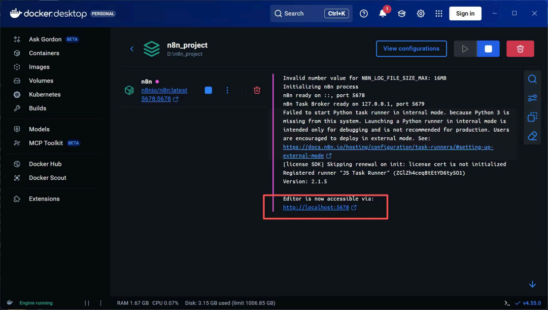 Docker Desktop容器界面
